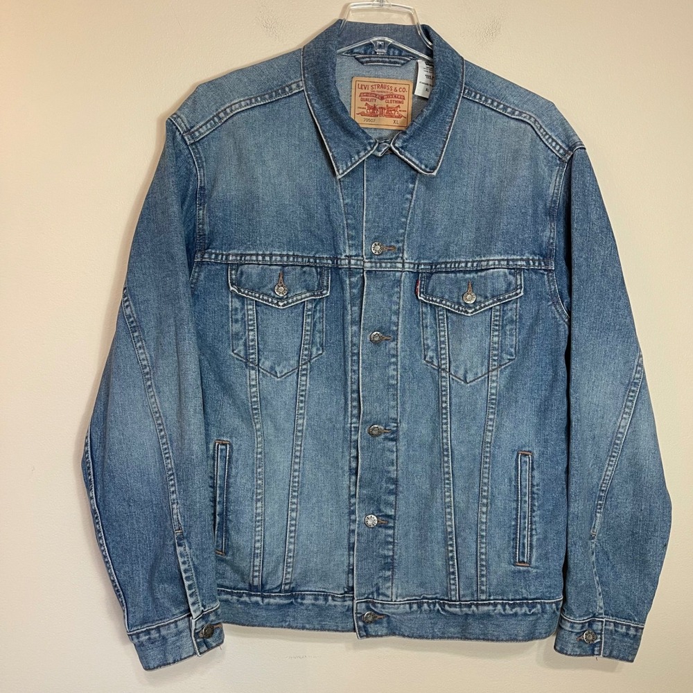 VTG 2006 Levis Mens 70507 Standard Trucker Denim Jacket Blue Medium Wash XL